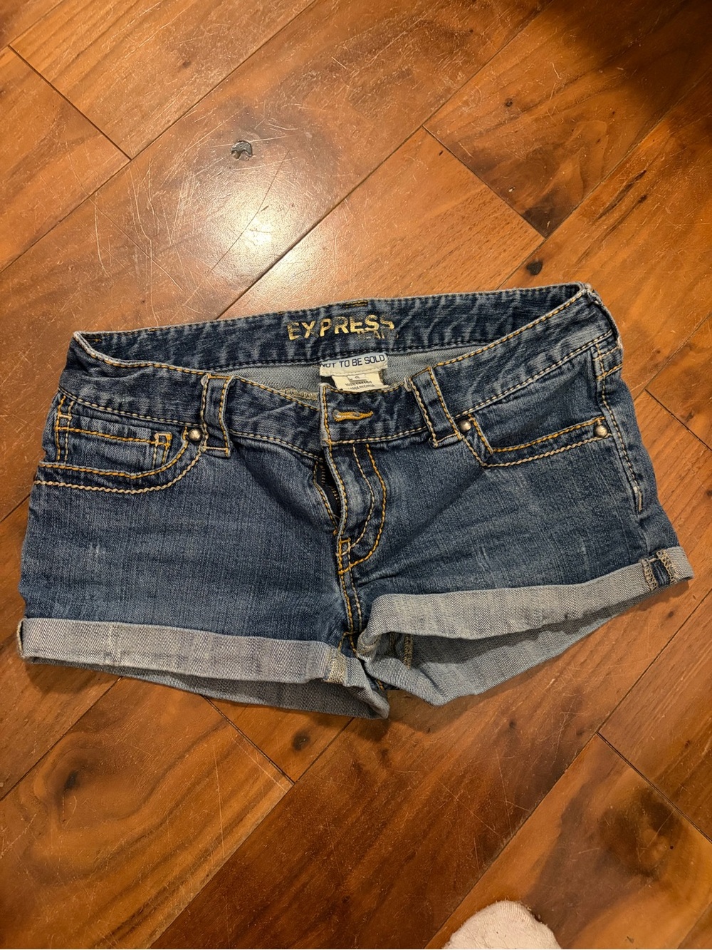 Express Dark Blue Denim Rolled-Hem Jean Shorts